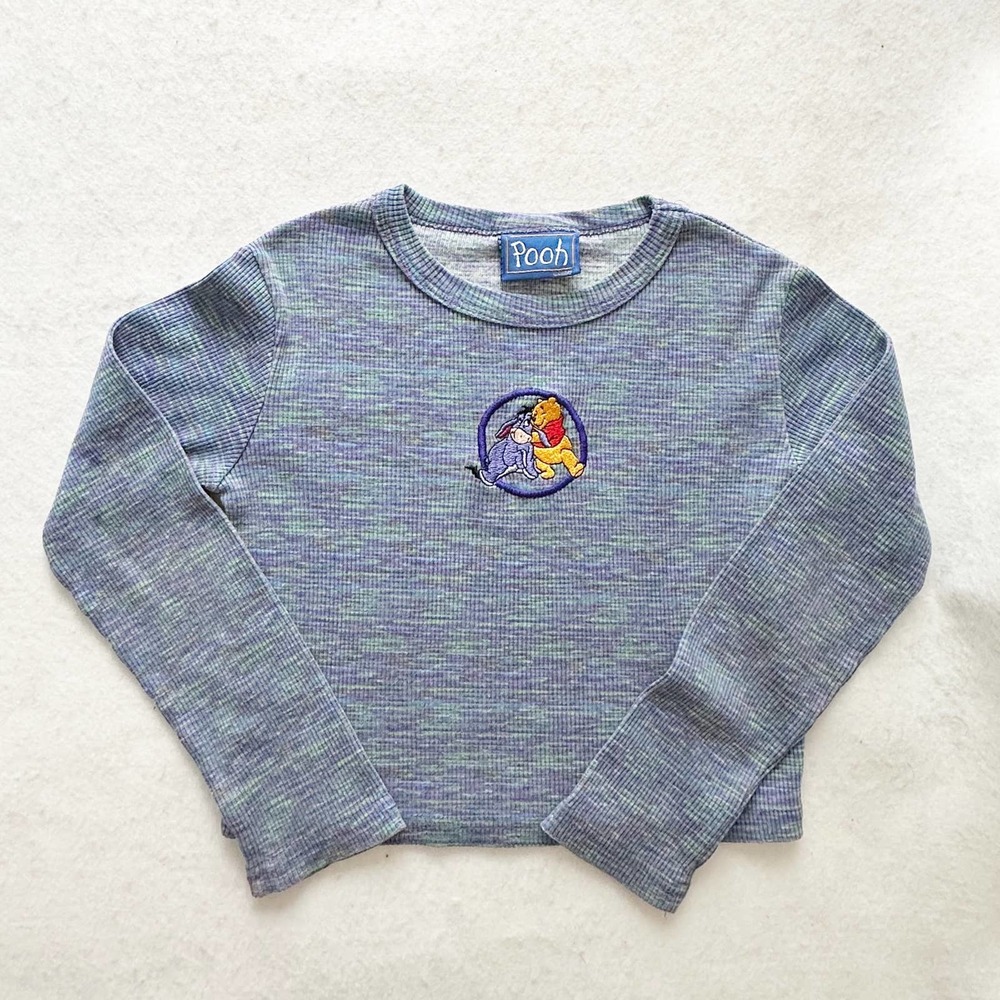 Vintage Winnie the Pooh Embroidered Ribbed Cropped Tee: 6y?